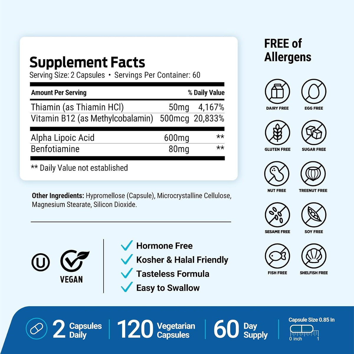 Supplement facts and free-from allergens