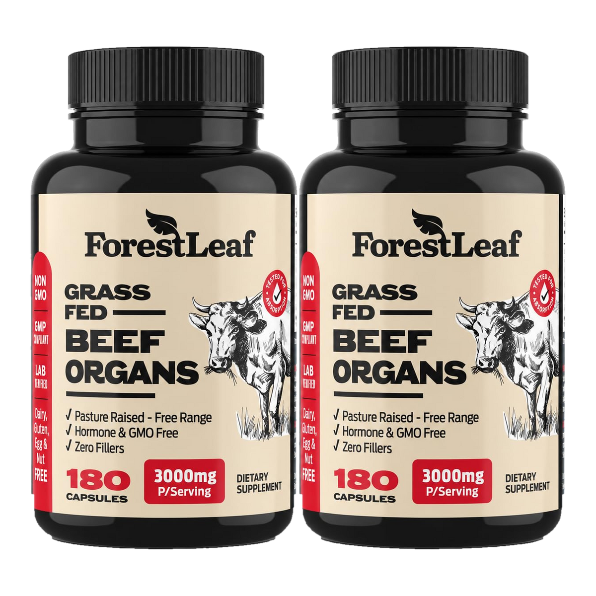 ForestLeaf Grass Fed Beef Organs 2 Pack, 2 x 180 capsules