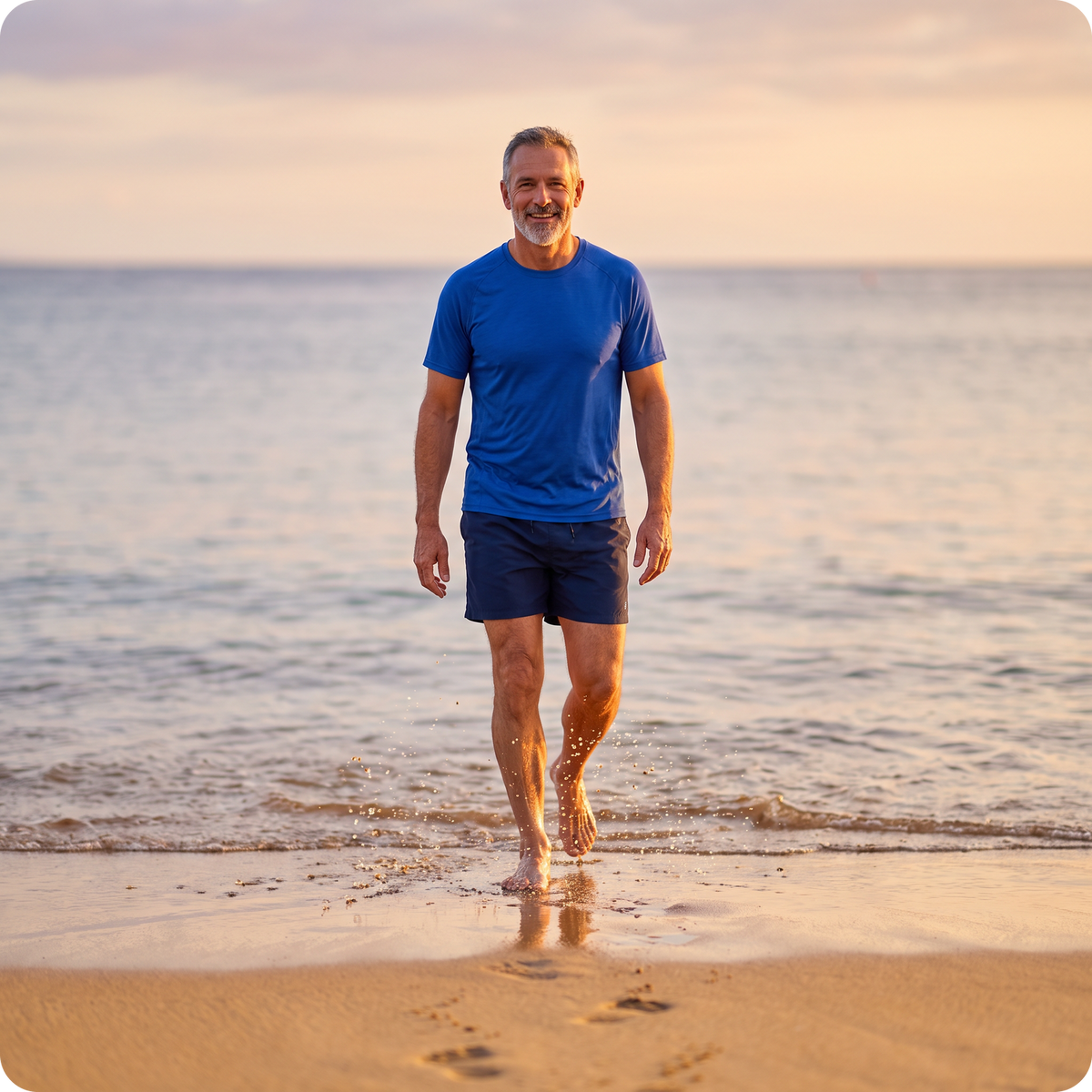 Man walking barefoot on the wet sand at the beach