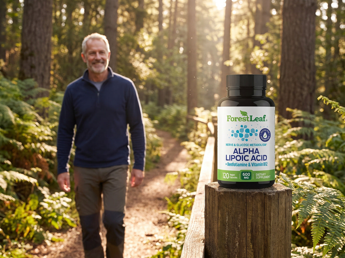 ForestLeaf Alpha Lipoic Acid on a forest trail morning walk